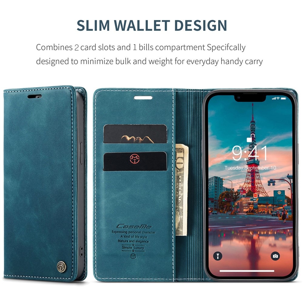 Slim Pung Etui iPhone 15 Plus blå