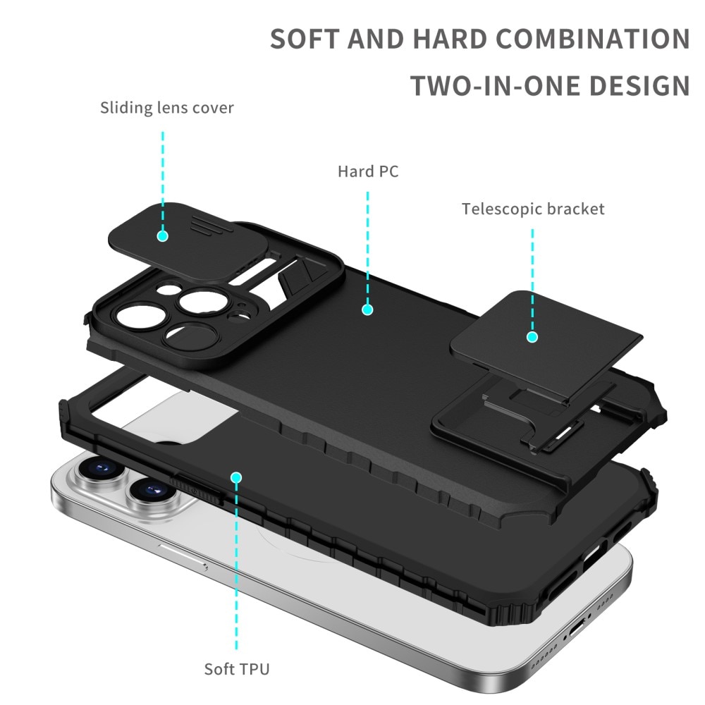 iPhone 15 Pro Max Kickstand Cover kamerabeskyttelse sort
