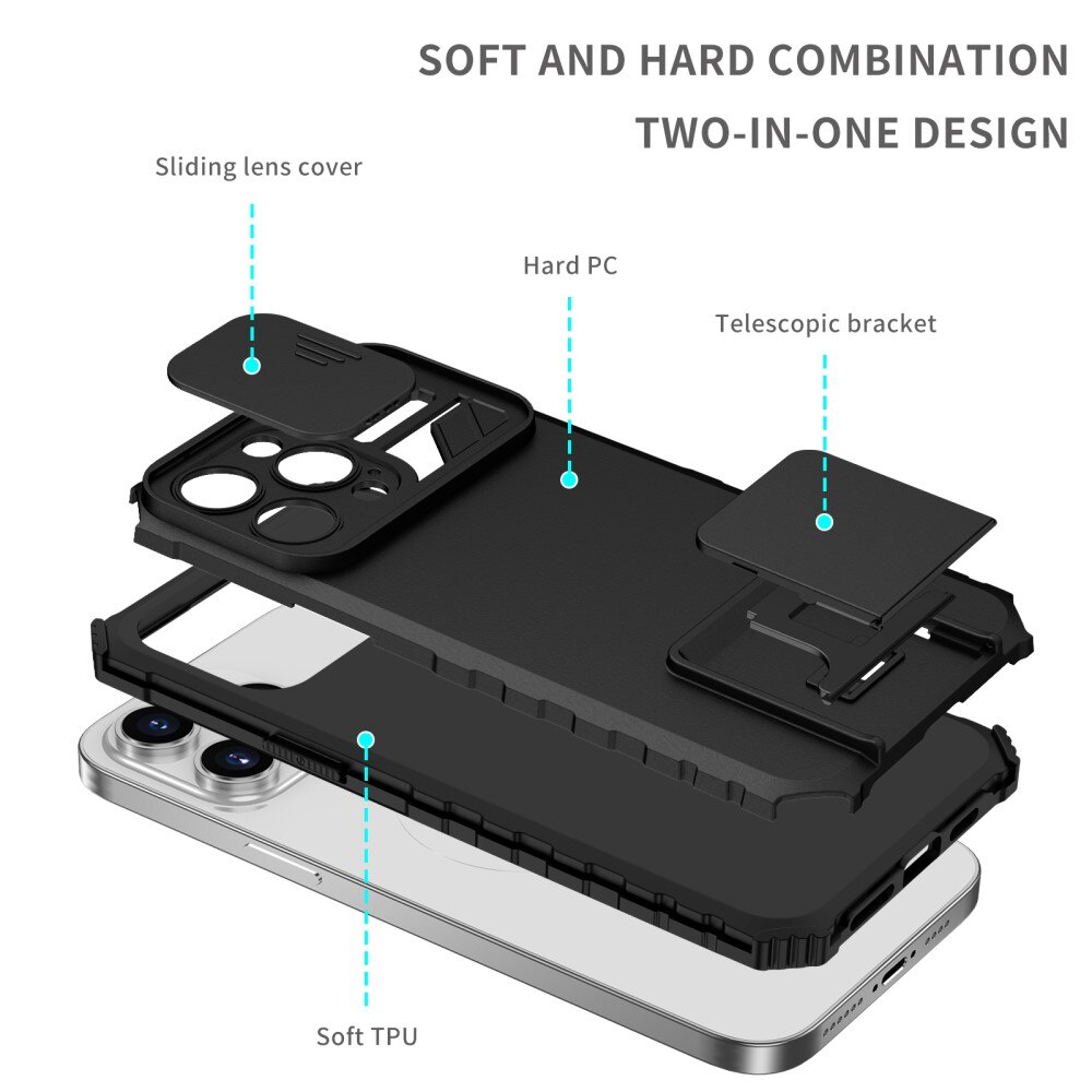 iPhone 15 Pro Max Kickstand Cover kamerabeskyttelse Sort