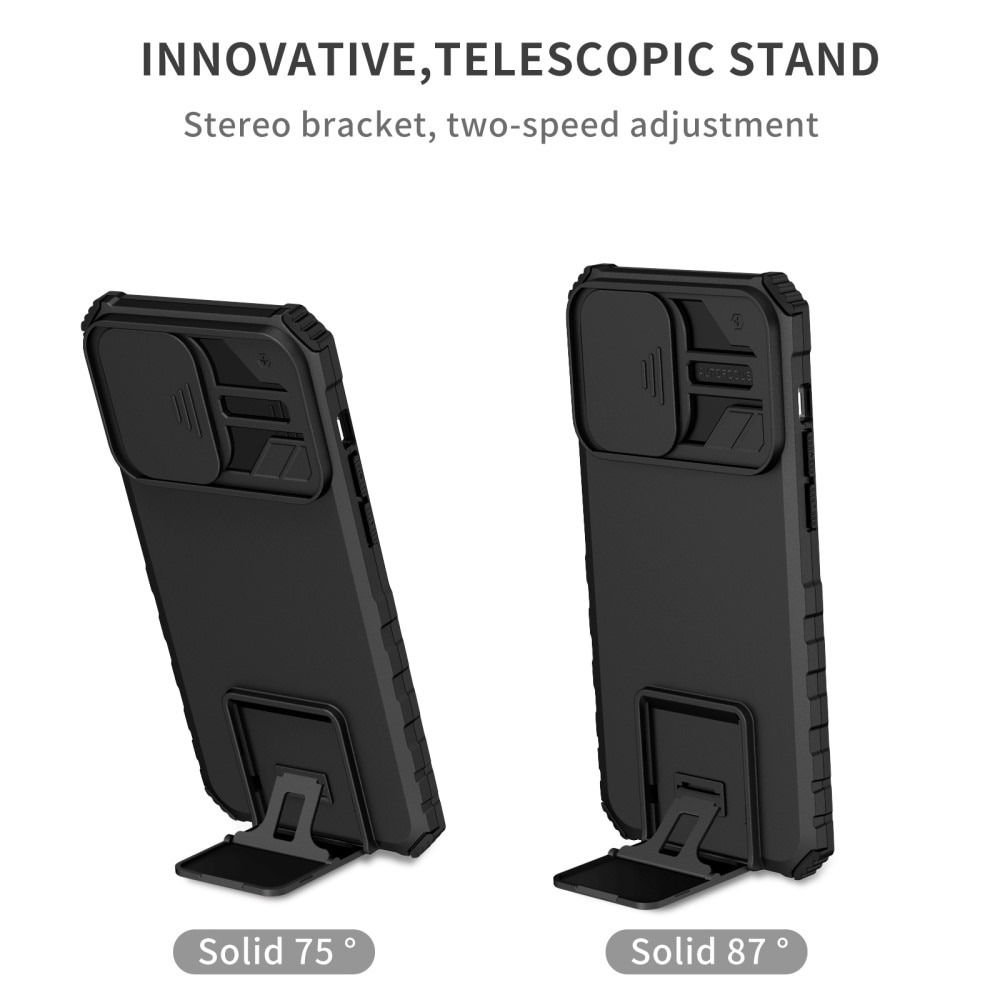 iPhone 15 Pro Max Kickstand Cover kamerabeskyttelse Sort