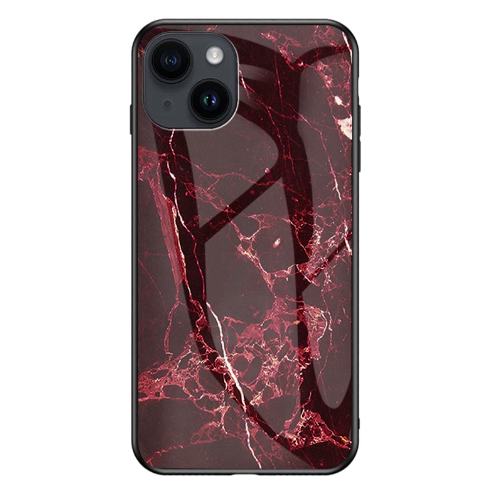Cover Hærdet Glas iPhone 15 rød marmor