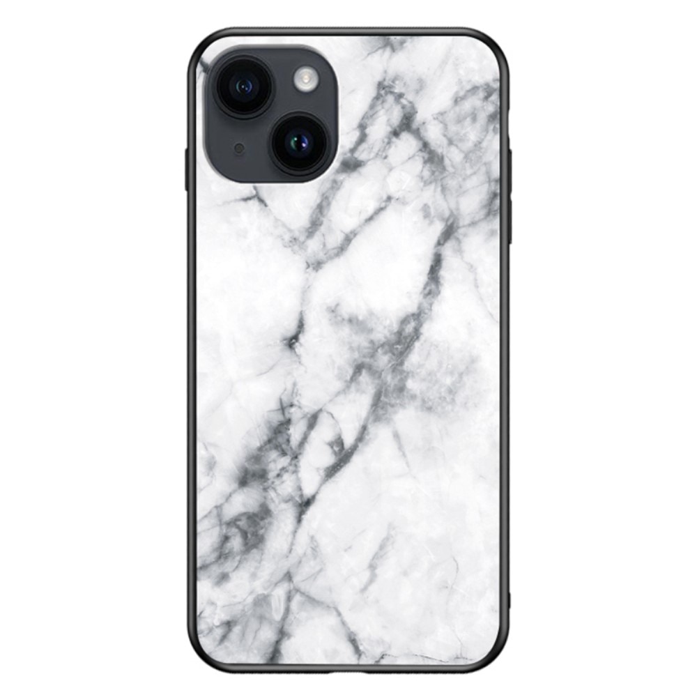 Cover Hærdet Glas iPhone 15 Plus hvid marmor