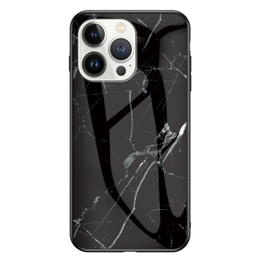 Cover Hærdet Glas iPhone 15 Pro Max sort marmor