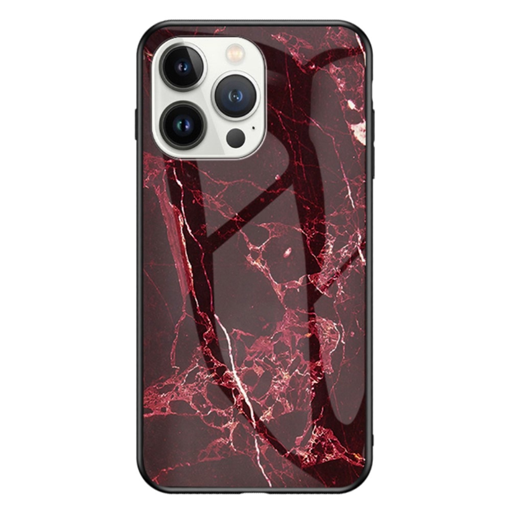 Cover Hærdet Glas iPhone 15 Pro Max rød marmor