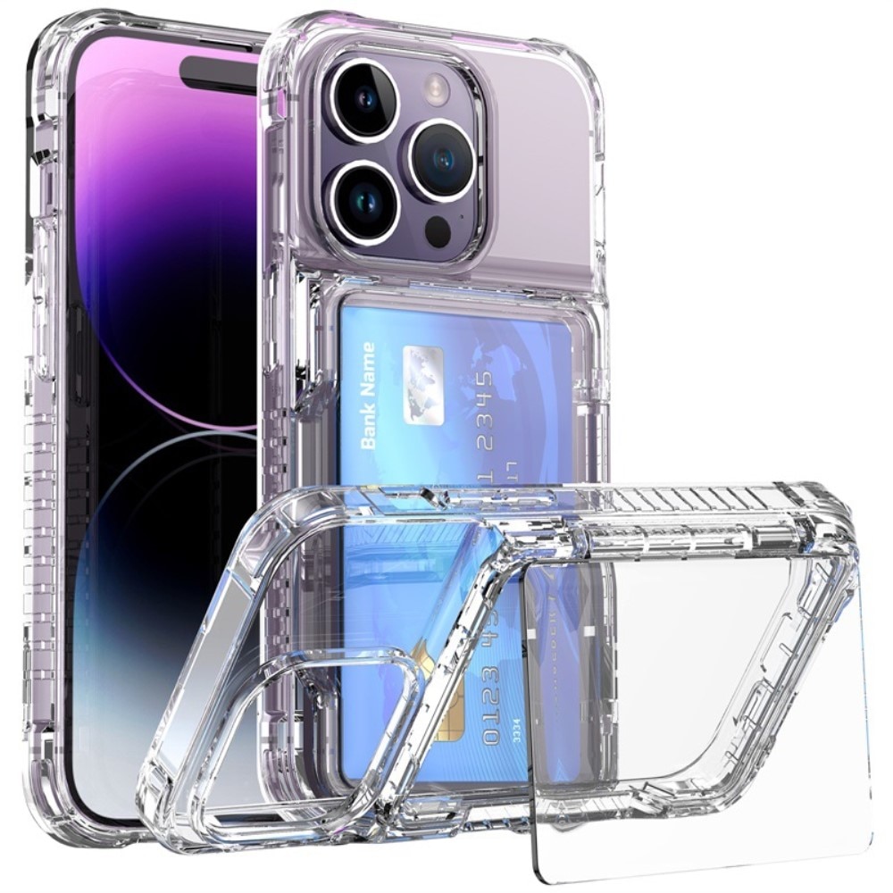 Hybridcover Kortholder Kickstand iPhone 15 Pro gennemsigtig