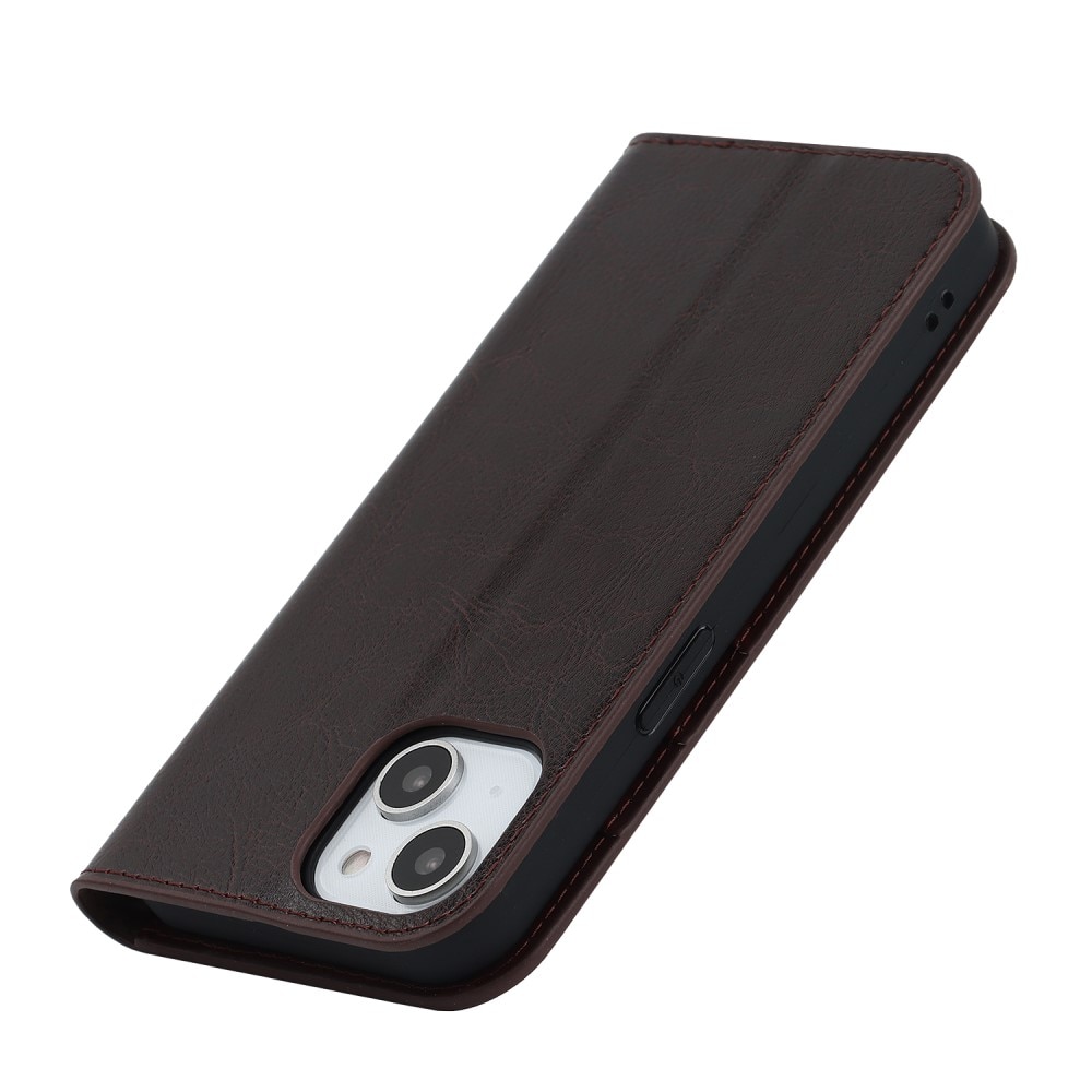 Mobiltaske Ægte Læder iPhone 15 Plus mørkebrun