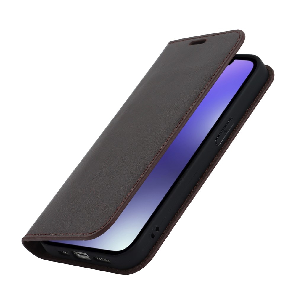 Mobiltaske Ægte Læder iPhone 15 Plus mørkebrun