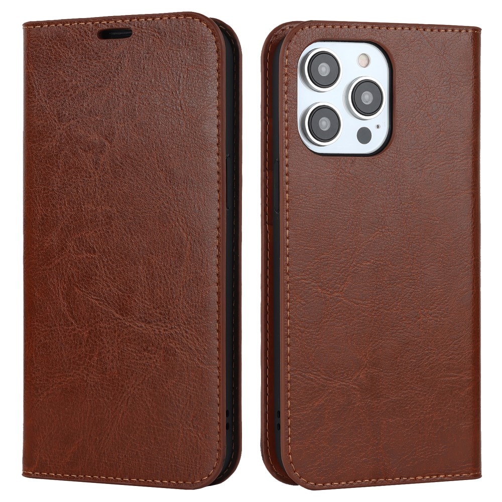 Mobiltaske Ægte Læder iPhone 15 Pro brun