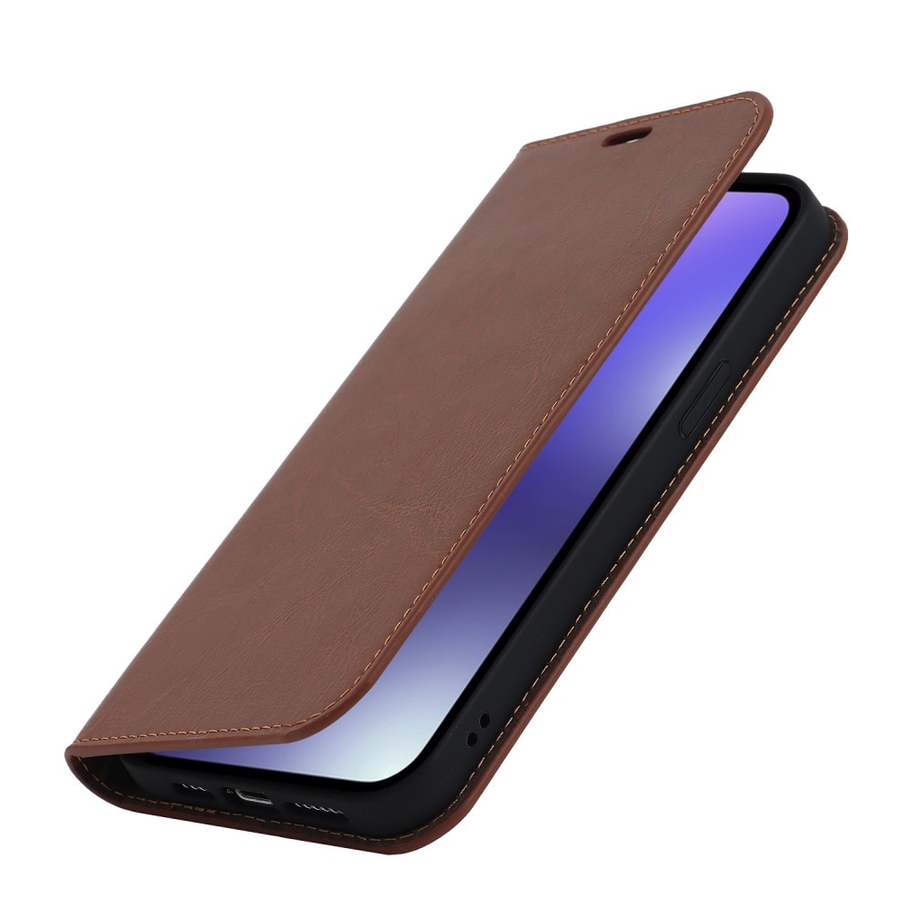 Mobiltaske Ægte Læder iPhone 15 Pro brun