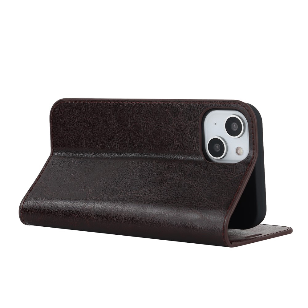 Mobiltaske Ægte Læder iPhone 15 mørkebrun