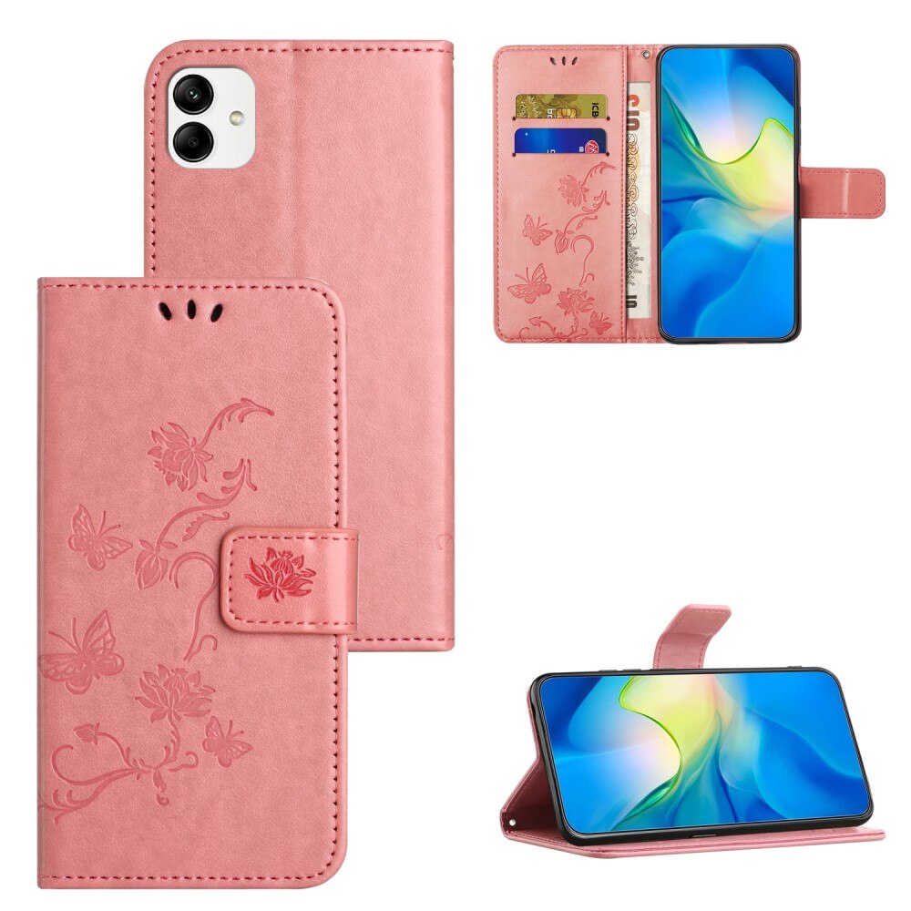 Læderetui Sommerfugle Motorola Moto G14 Lyserød