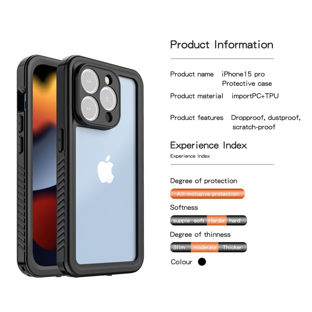 Vandtæt Cover iPhone 15 Pro gennemsigtig