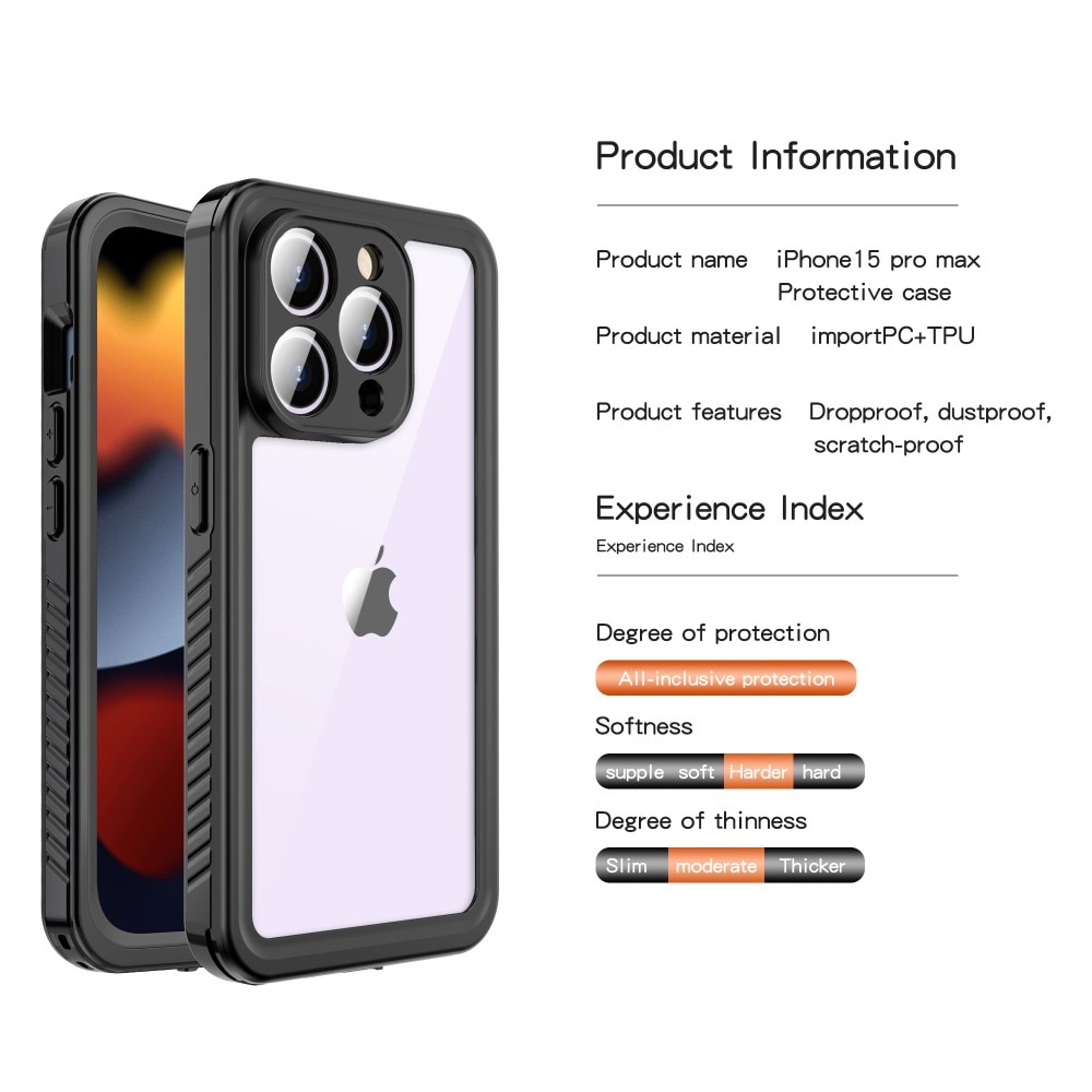 Vandtæt Cover iPhone 15 Pro Max gennemsigtig