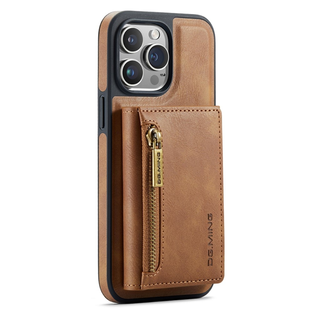 Magnetic Card Slot Zipper Case iPhone 15 Pro Max Cognac