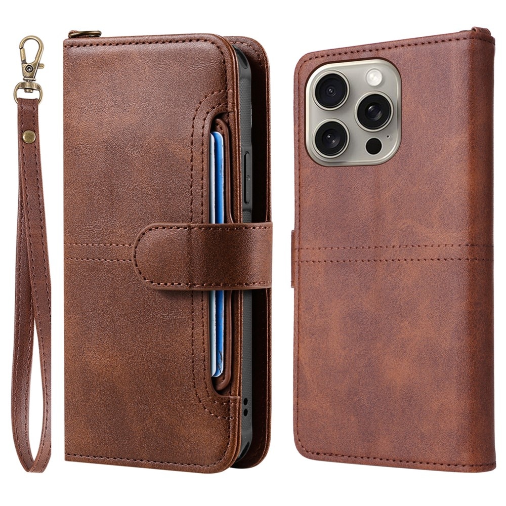 Magnet Leather Wallet iPhone 15 Pro Max brun