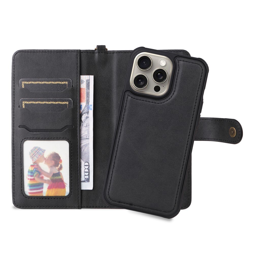 Magnet Leather Wallet iPhone 15 Pro Max sort