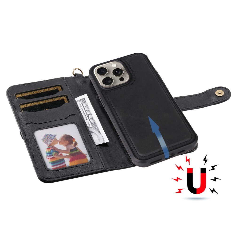 Magnet Leather Wallet iPhone 15 Pro Max sort