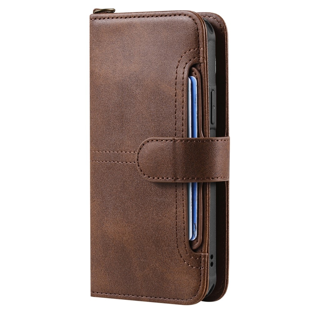 Magnet Leather Wallet iPhone 15 Pro brun