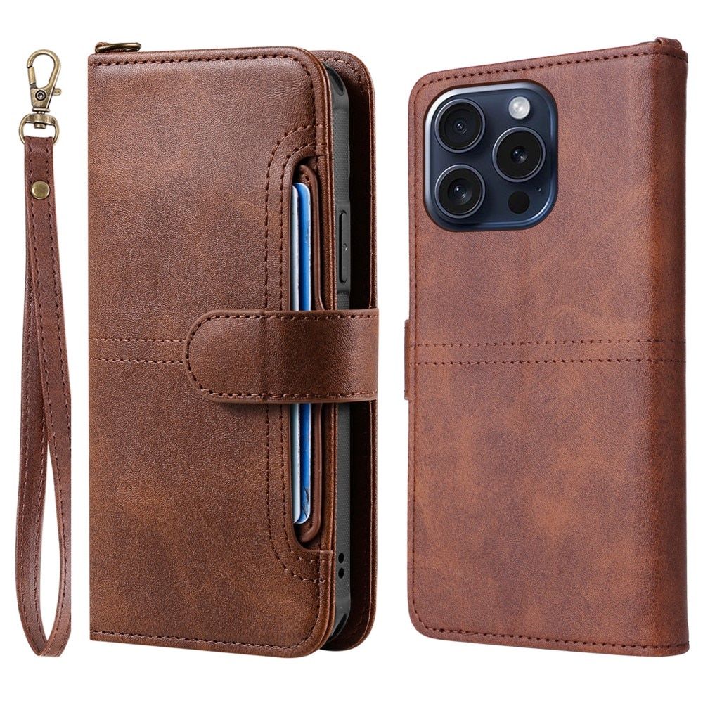 Magnet Leather Wallet iPhone 15 Pro brun