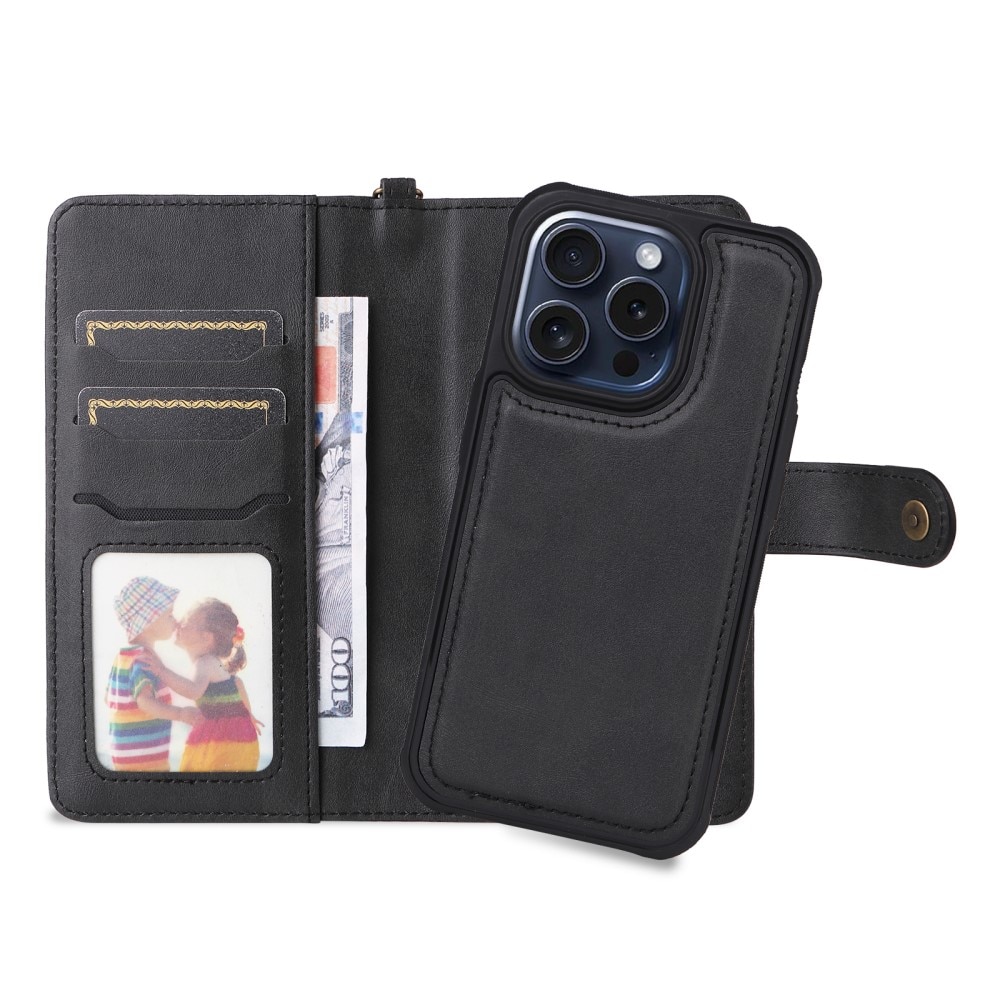 Magnet Leather Wallet iPhone 15 Pro sort