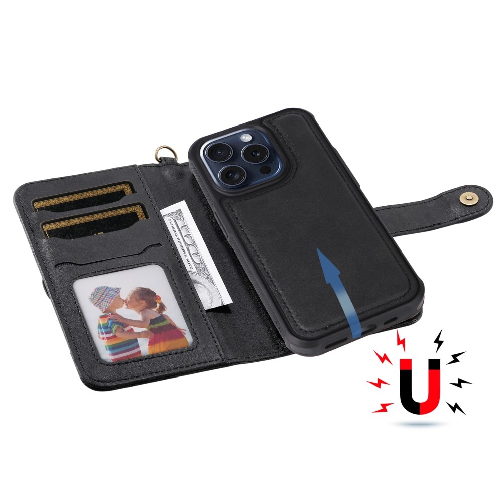 Magnet Leather Wallet iPhone 15 Pro sort