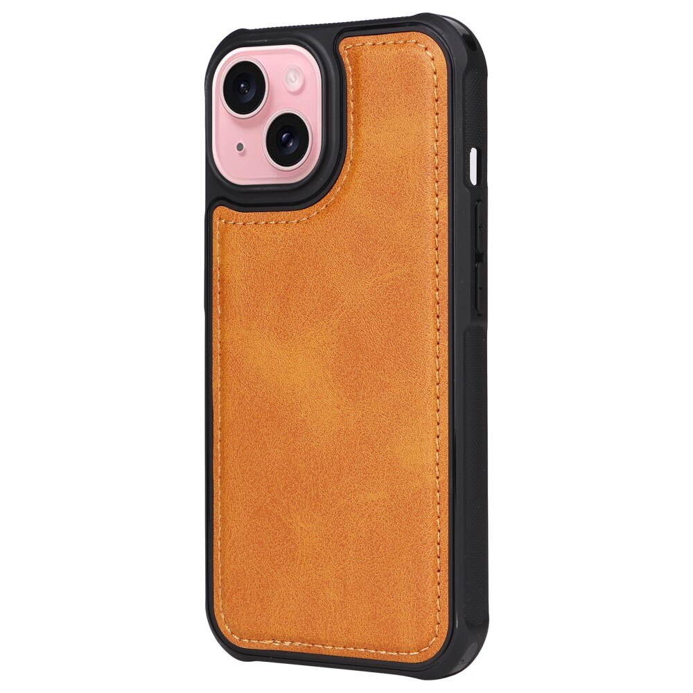 Magnet Leather Wallet iPhone 15 cognac