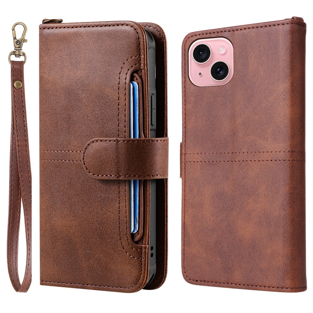 Magnet Leather Wallet iPhone 15 brun