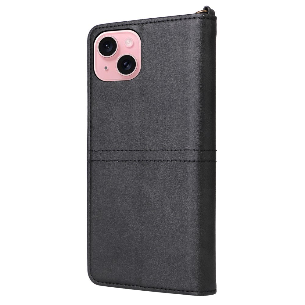 Magnet Leather Wallet iPhone 15 sort