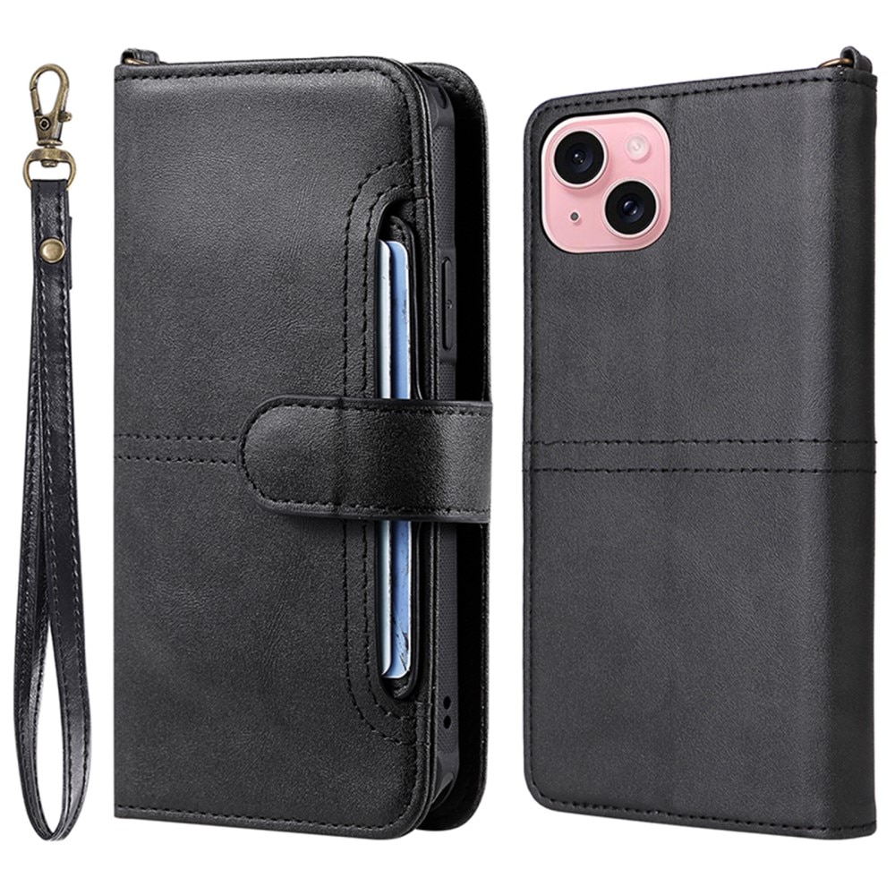 Magnet Leather Wallet iPhone 15 sort
