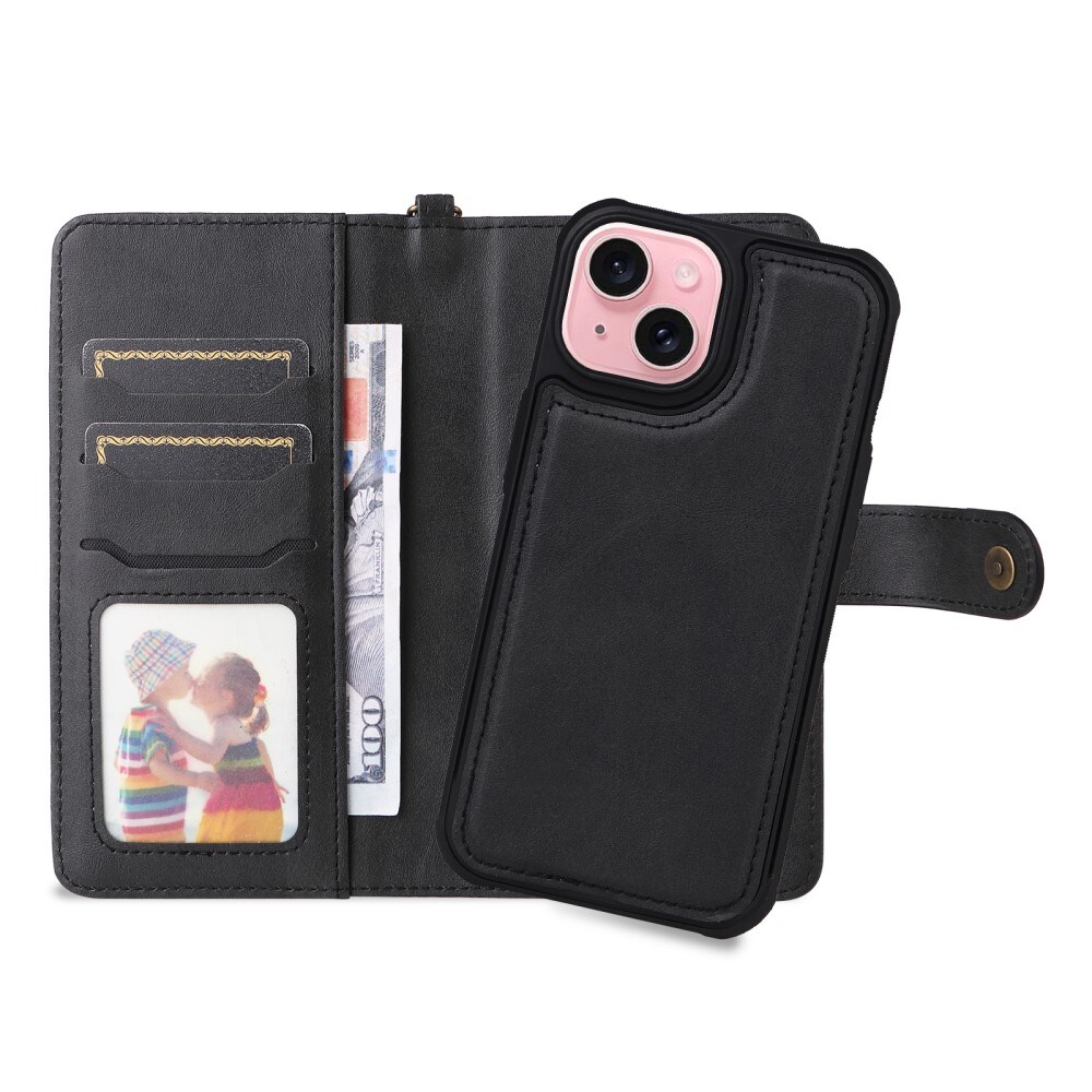 Magnet Leather Wallet iPhone 15 sort