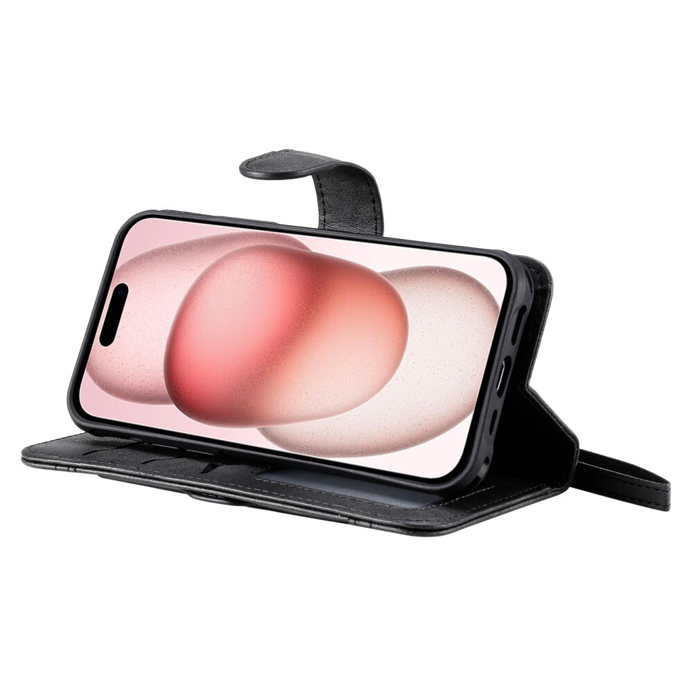 Magnet Leather Wallet iPhone 15 sort