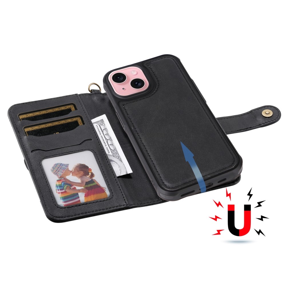 Magnet Leather Wallet iPhone 15 sort