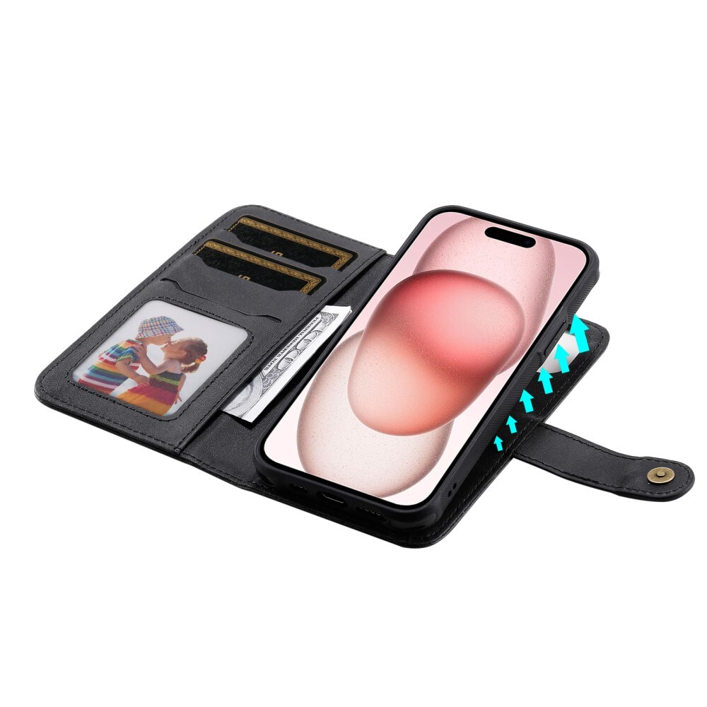 Magnet Leather Wallet iPhone 15 sort
