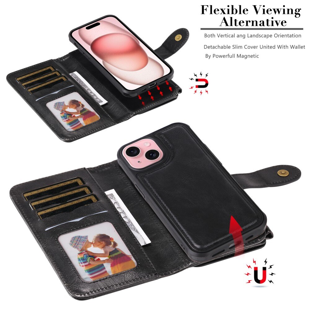 Magnet Leather Multi-Wallet iPhone 15 sort