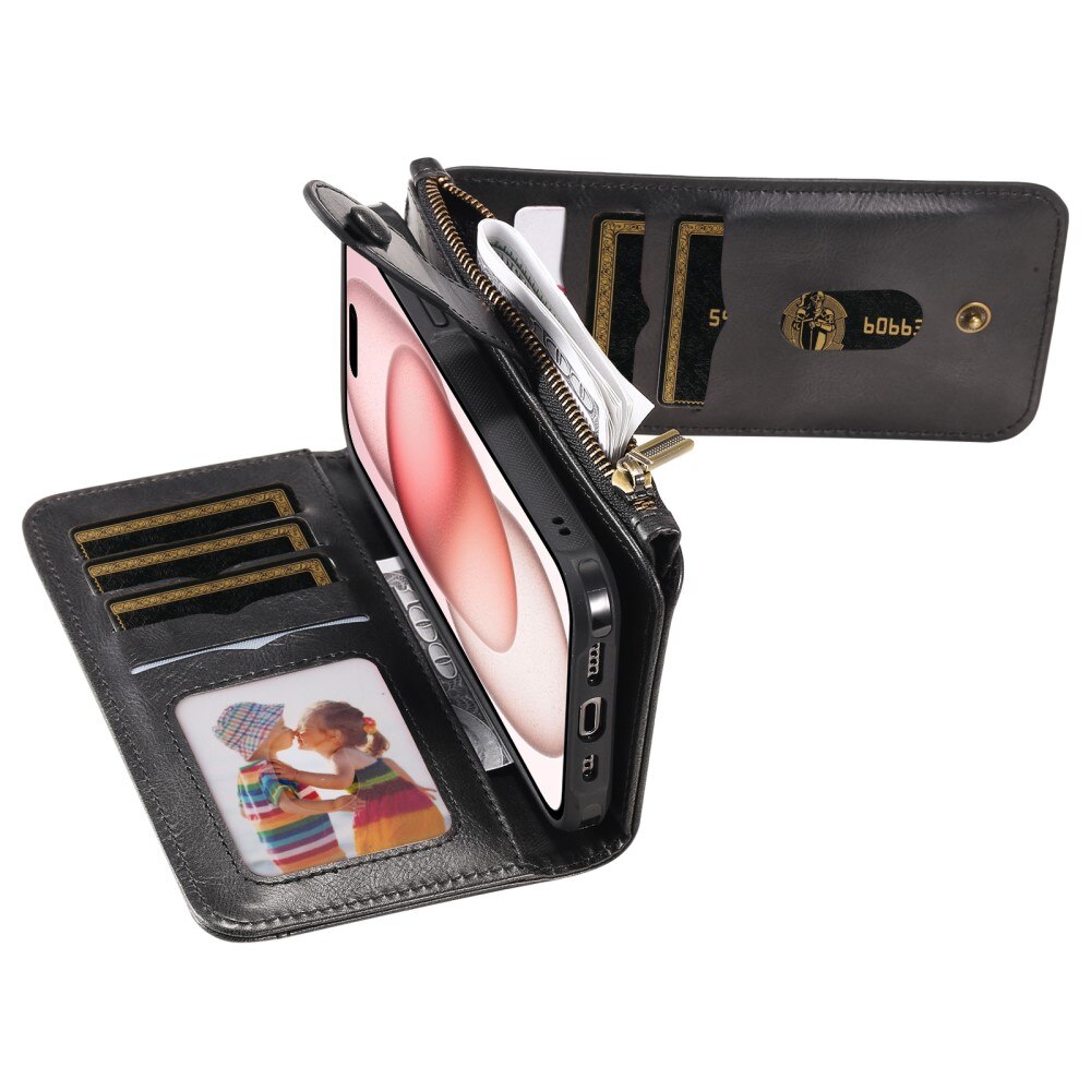 Magnet Leather Multi-Wallet iPhone 15 sort