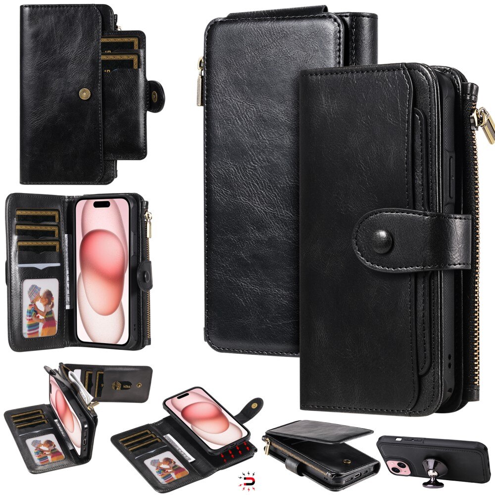 Magnet Leather Multi-Wallet iPhone 15 sort