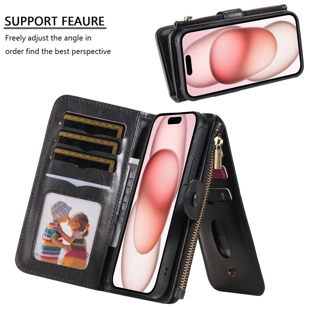 Magnet Leather Multi-Wallet iPhone 15 sort