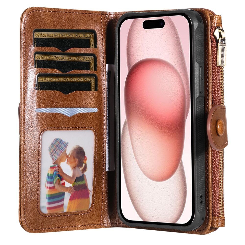 Magnet Leather Multi-Wallet iPhone 15 brun