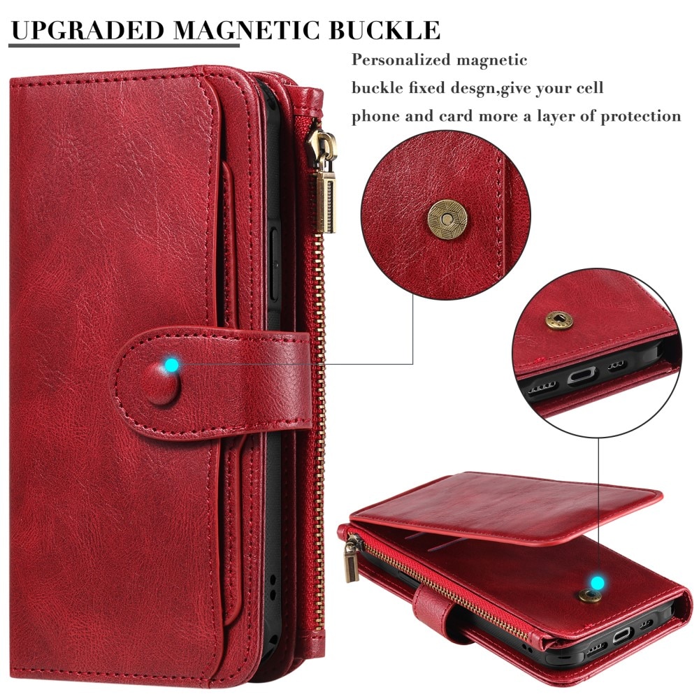 Magnet Leather Multi-Wallet iPhone 15 rød