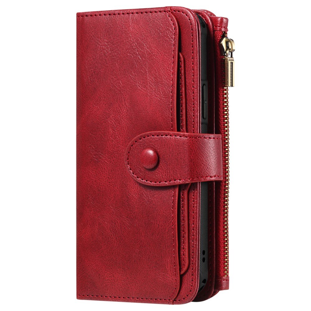 Magnet Leather Multi-Wallet iPhone 15 rød