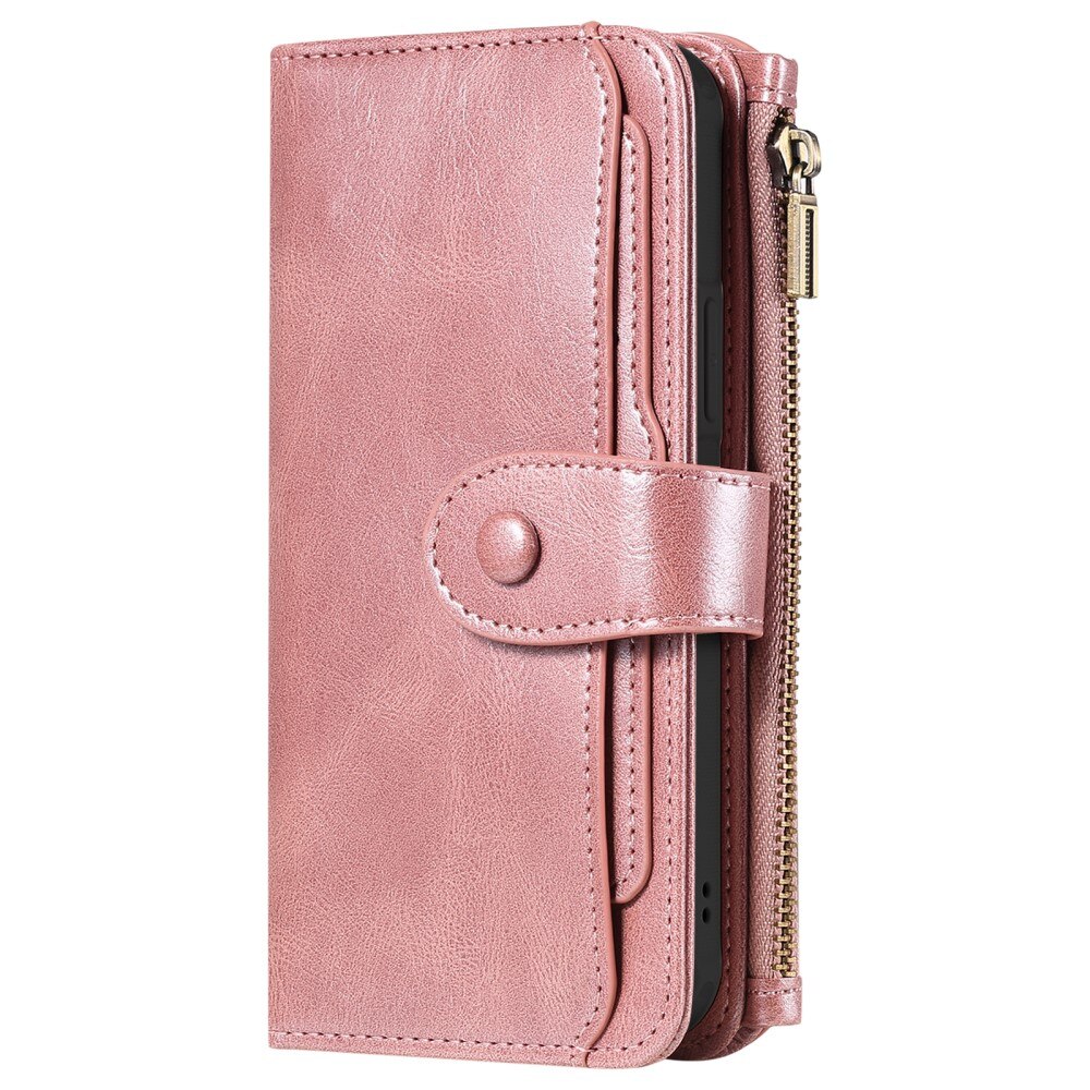 Magnet Leather Multi-Wallet iPhone 15 lyserød