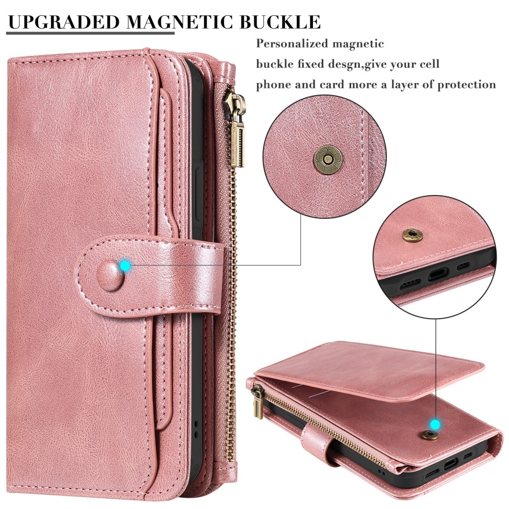 Magnet Leather Multi-Wallet iPhone 15 lyserød