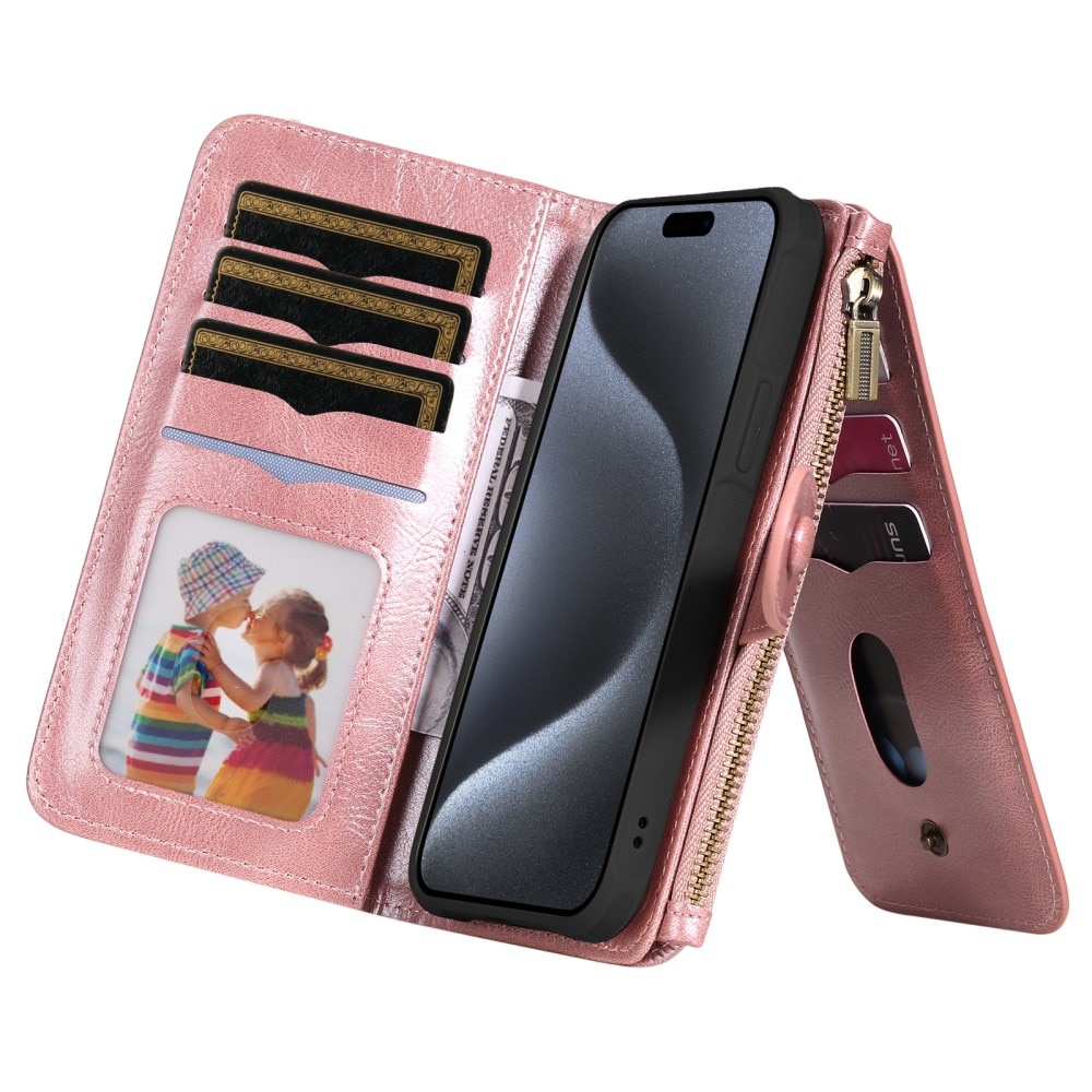 Magnet Leather Multi-Wallet iPhone 15 Pro lyserød