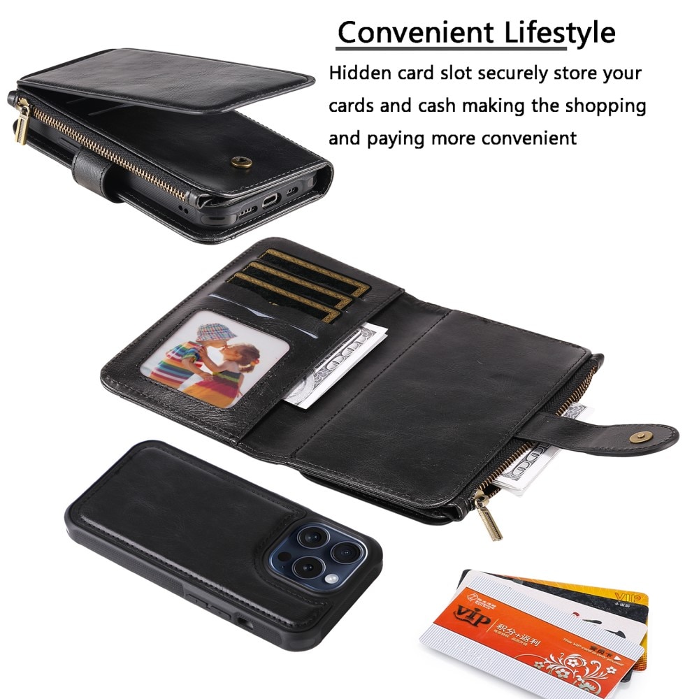 Magnet Leather Multi-Wallet iPhone 15 Pro sort