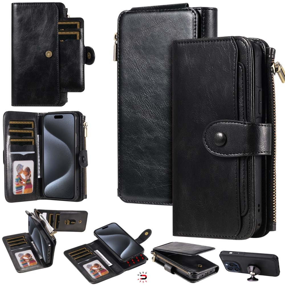 Magnet Leather Multi-Wallet iPhone 15 Pro sort