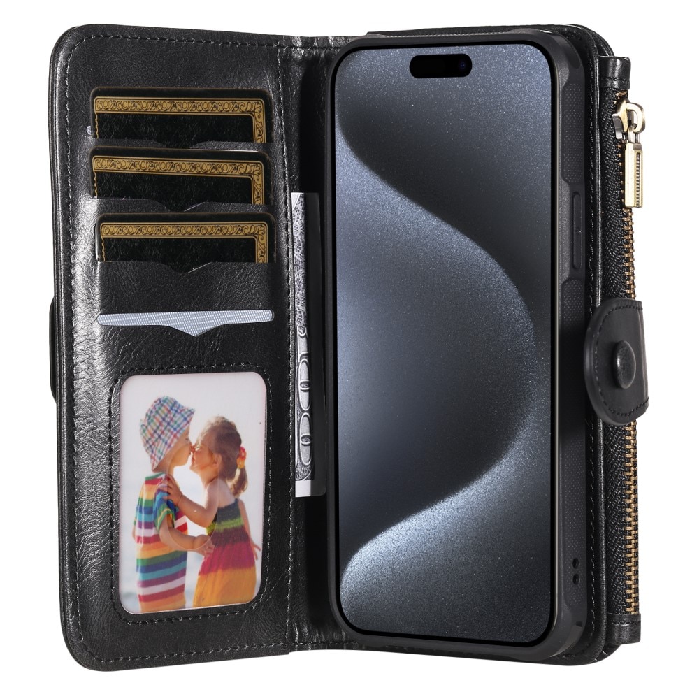 Magnet Leather Multi-Wallet iPhone 15 Pro sort