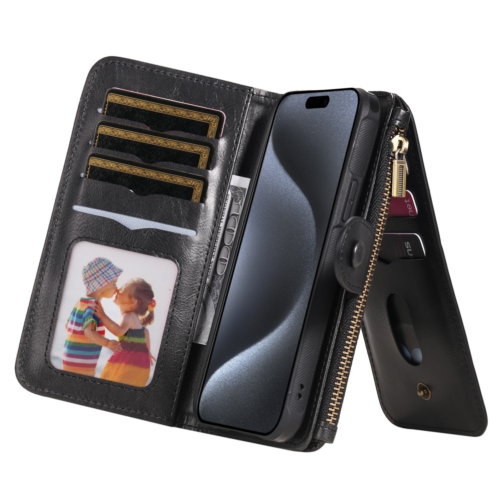 Magnet Leather Multi-Wallet iPhone 15 Pro sort