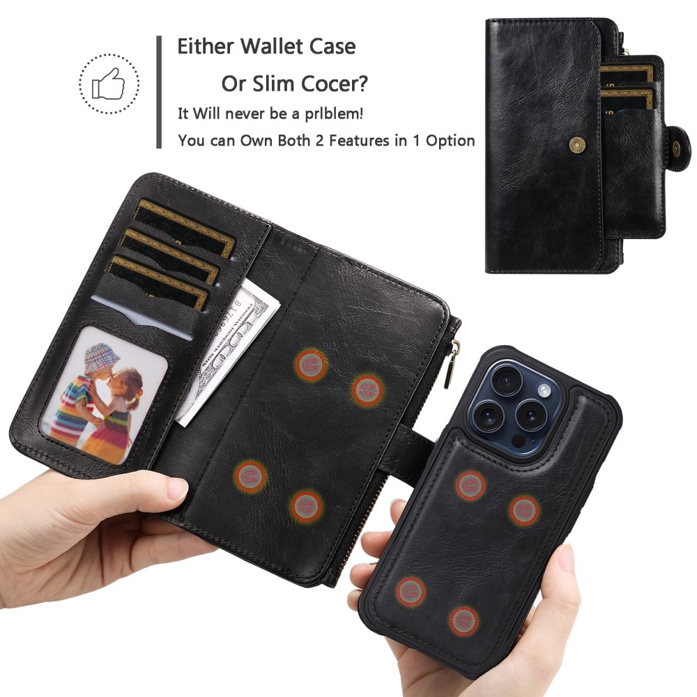 Magnet Leather Multi-Wallet iPhone 15 Pro sort