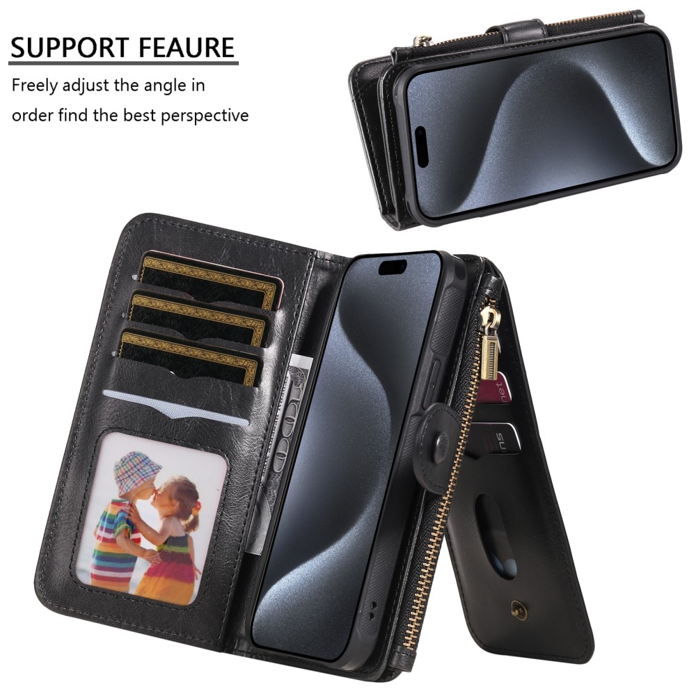 Magnet Leather Multi-Wallet iPhone 15 Pro sort