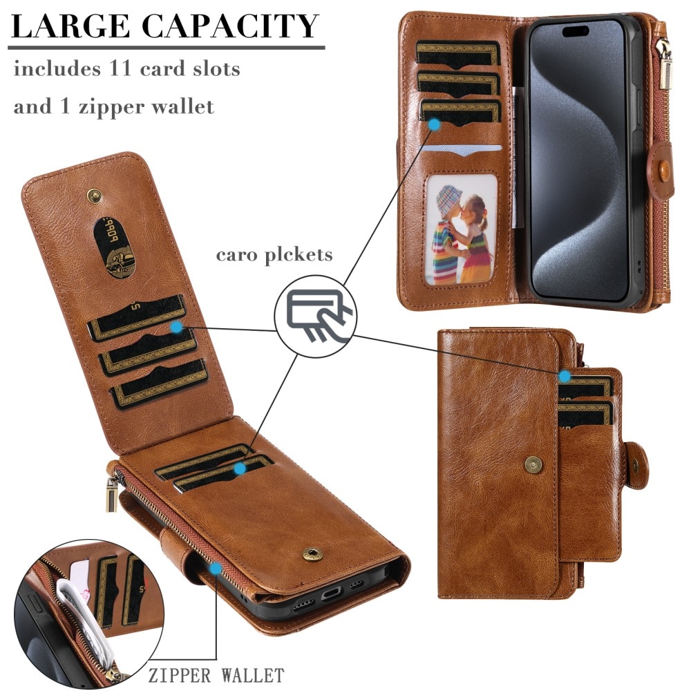 Magnet Leather Multi-Wallet iPhone 15 Pro brun